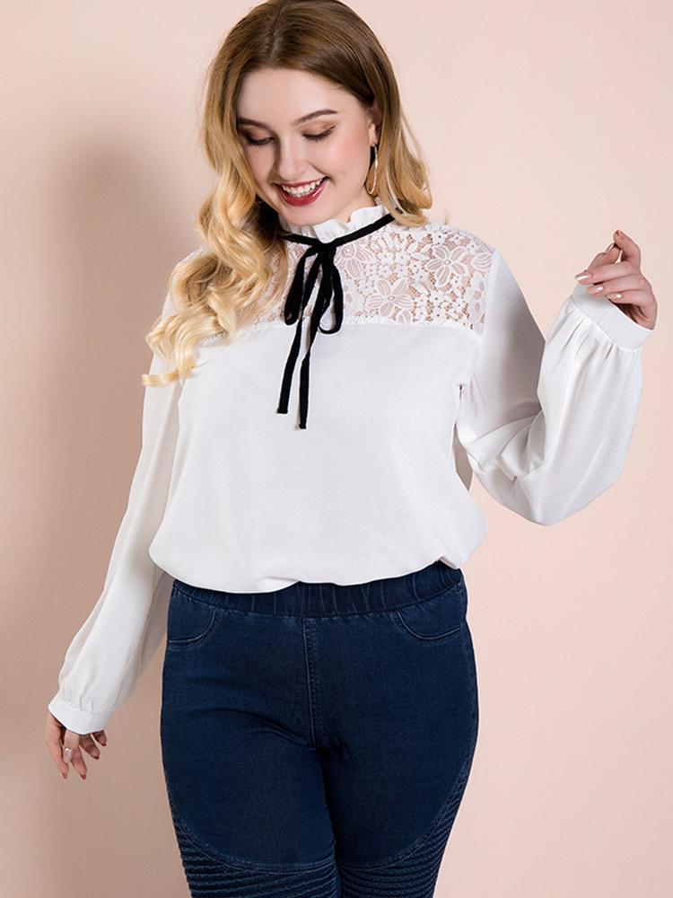 Lace Hollow Out Bow-knot OL Blouse