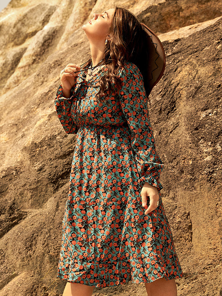 Ditsy Floral Ruffle Tie Front Dress