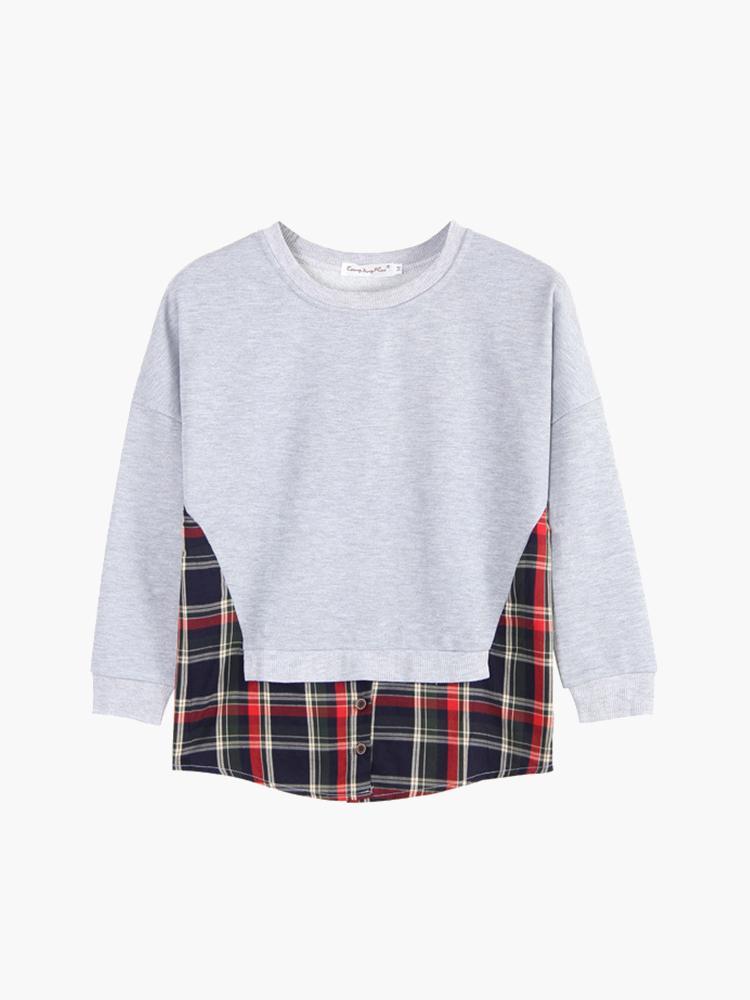 Plaid Patcwork Round Neck T-shirt