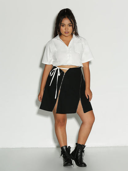 Knotted Lapel Collar Blouse