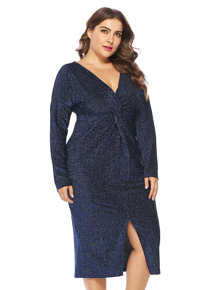 Knot V-neck Split Elegant Dress