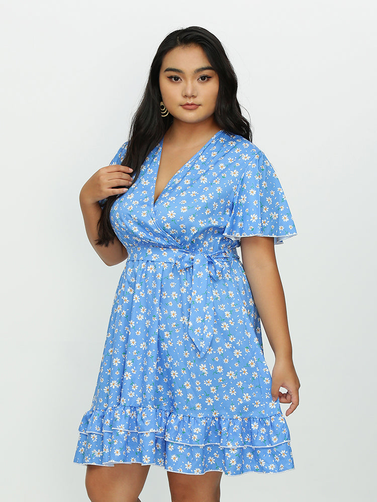 Ditsy Floral Waist Bowknot Dress
