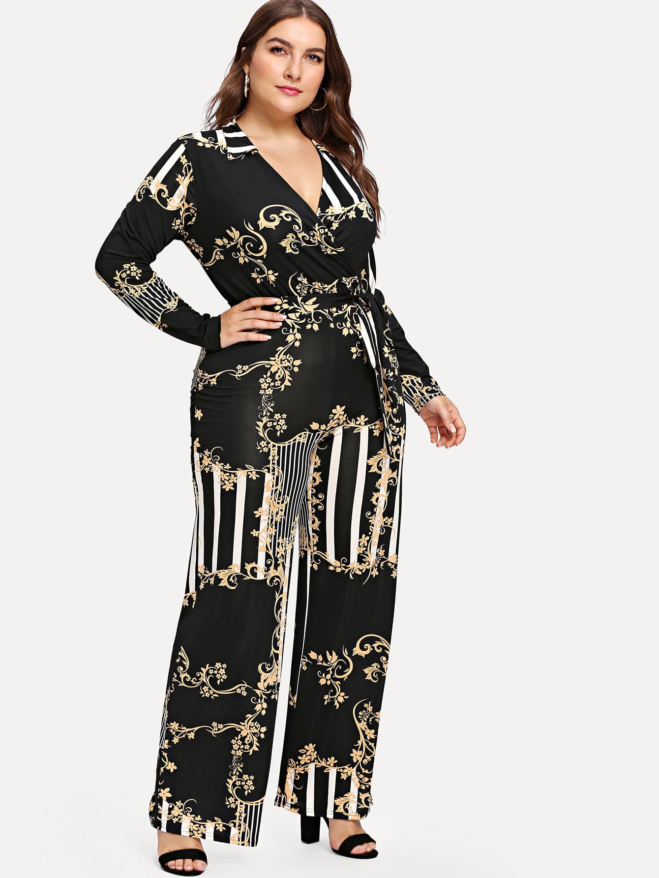 Scarf Print Wrap Palazzo Jumpsuit