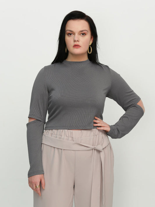 Cut Out Sleeve Round Neck T-Shirt