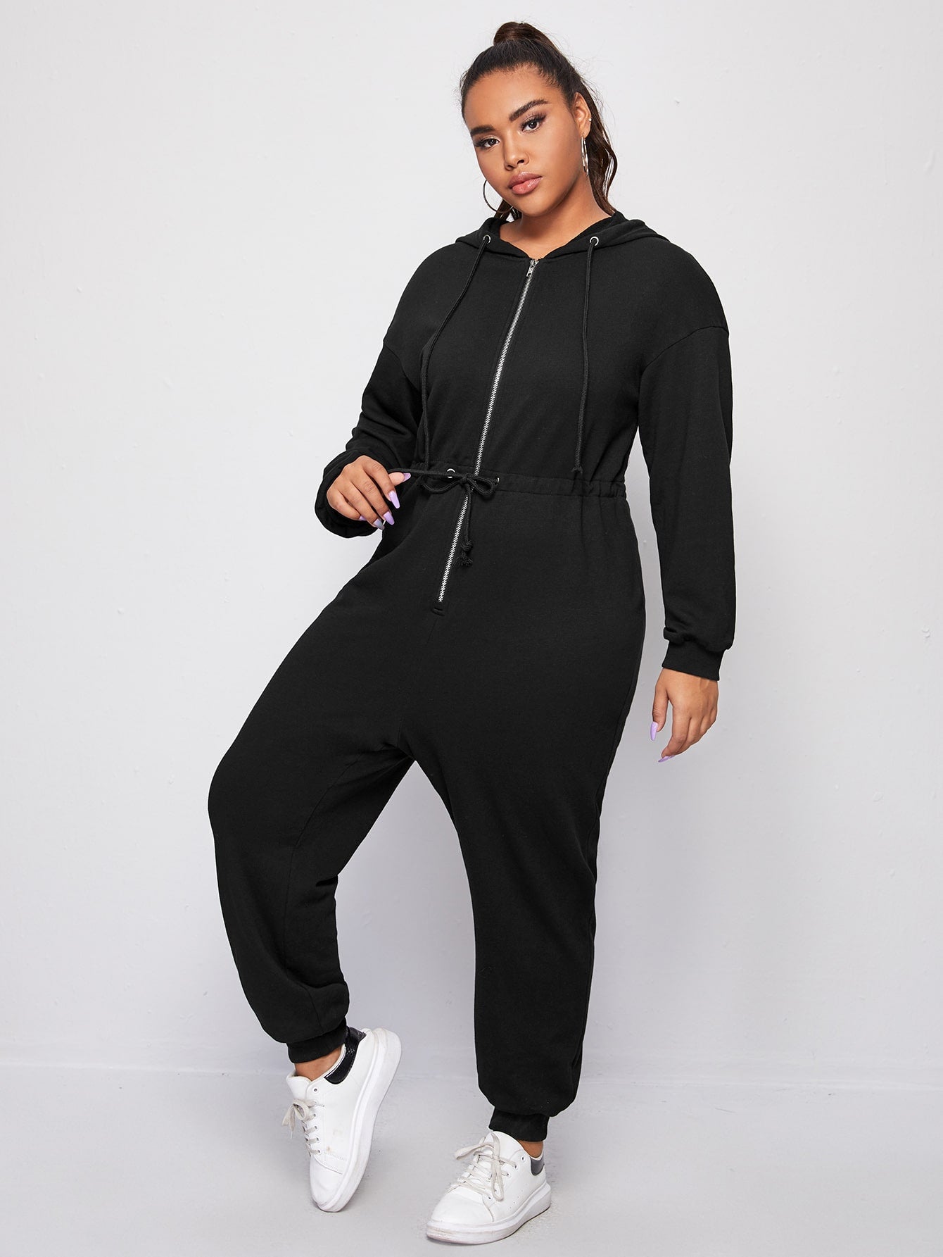 Zipper Front Drawstring Waist Jumpsuit