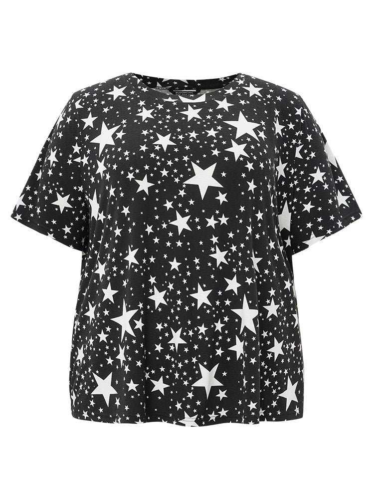 Star Print Crew Neck Sleep Top