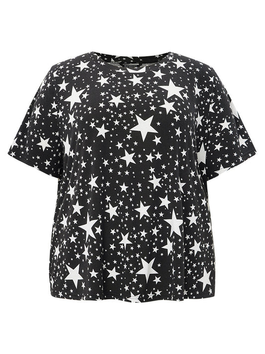 Star Print Crew Neck Sleep Top