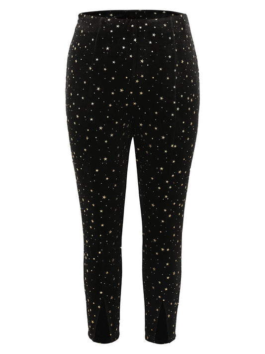 Star Glitter Split Hem High Rise Skinny Leggings