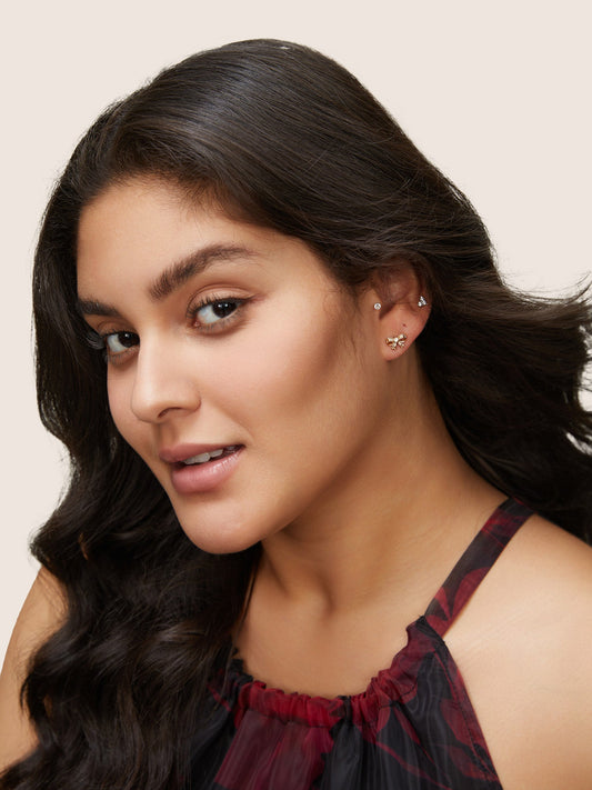 5 Pairs Rhinestone Pearl Beaded Decor Earrings