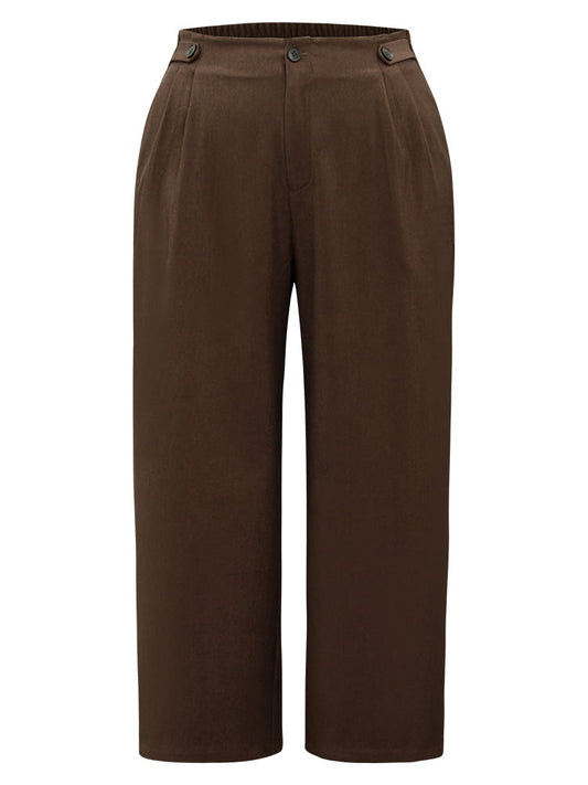 Solid Elastic Waist Plicated Detail Straight Leg Pants