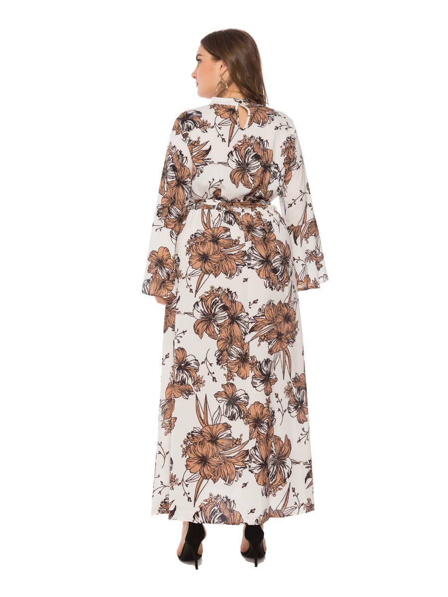 Floral Printed Hollow Out Flared Sleeve Maxi Dress