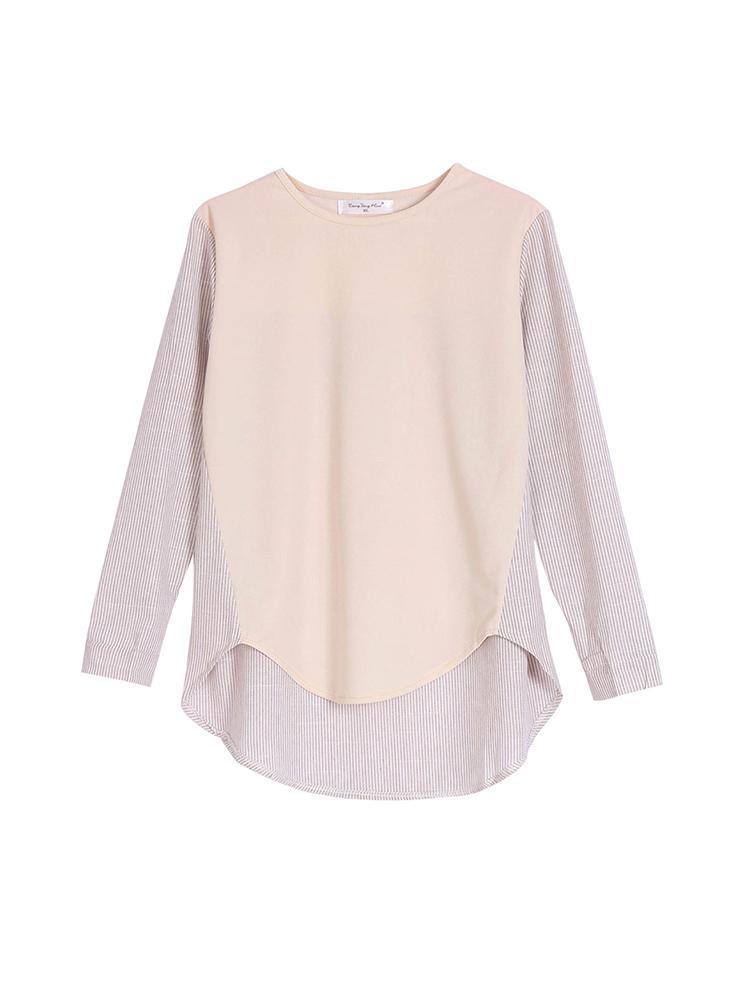 Stripe Patchwork Round Neck T-shirt