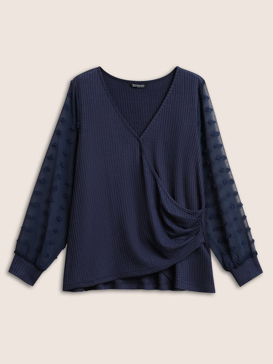 Waffle Knit Patchwork Wrap Mesh T-shirt