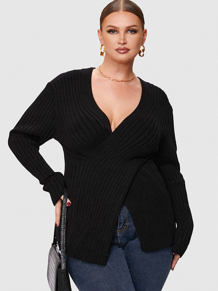 Ribbed Knit Crisscross Sweater