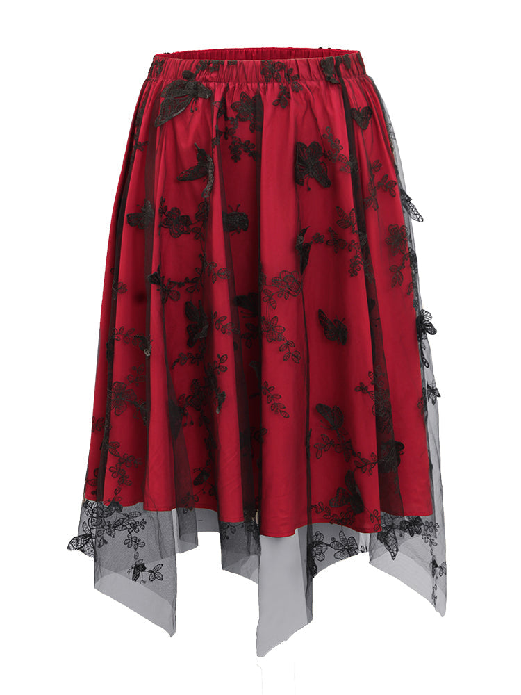 Butterfly Eyelet Lace Mesh Skirt