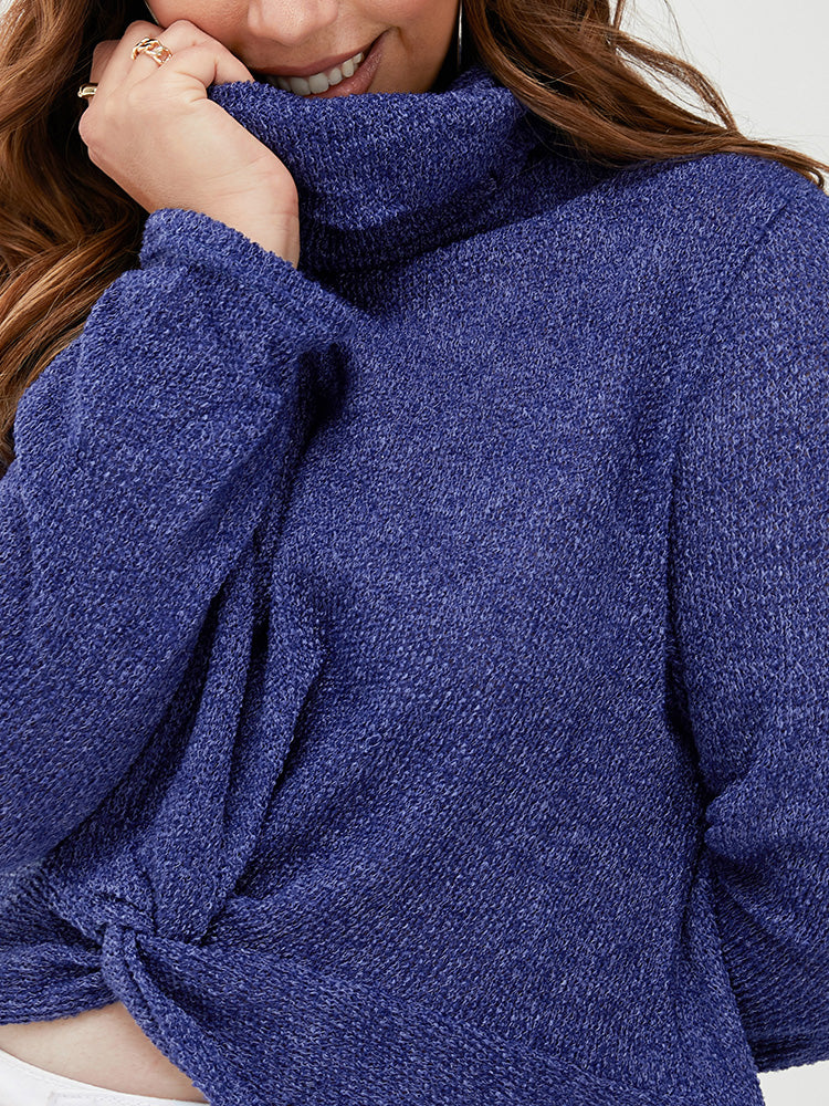 Twist-front High Neck Long sleeve T-shirt