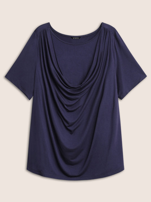 Solid Cowl Neck Gathered T-shirt