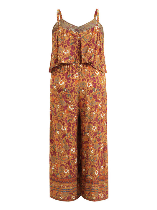 Bandana Print Ruffle Trim Pocket Spaghetti Strap Jumpsuit