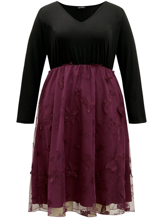 Butterfly Graphic Patchwork Mesh Dress