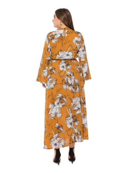 Floral Printed Hollow Out Flared Sleeve Maxi Dress