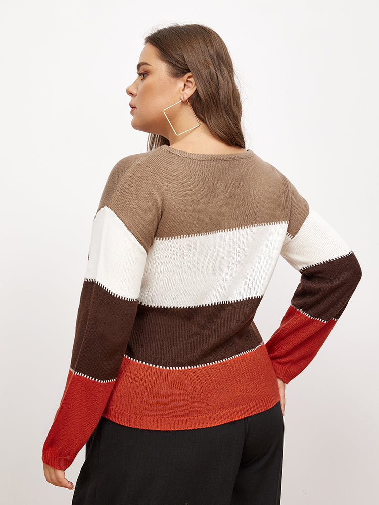 Color Block Striped Pullover Sweater