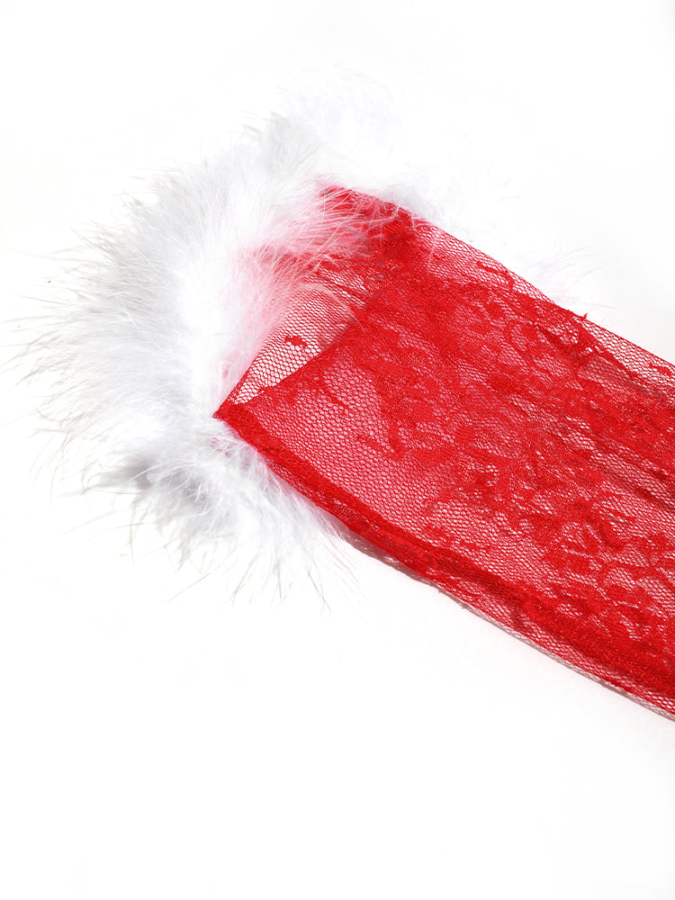 Fuzzy Trim Lace Sheer Ties Night Dress