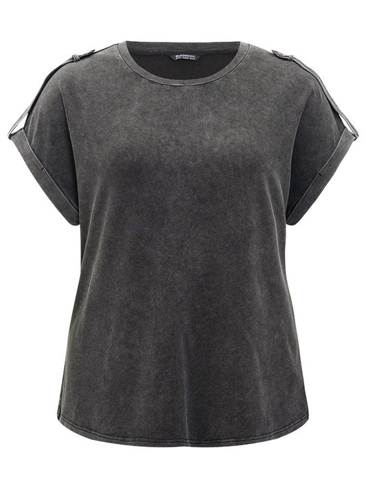 Plain Roll Tab Sleeve  Vintage T-shirt