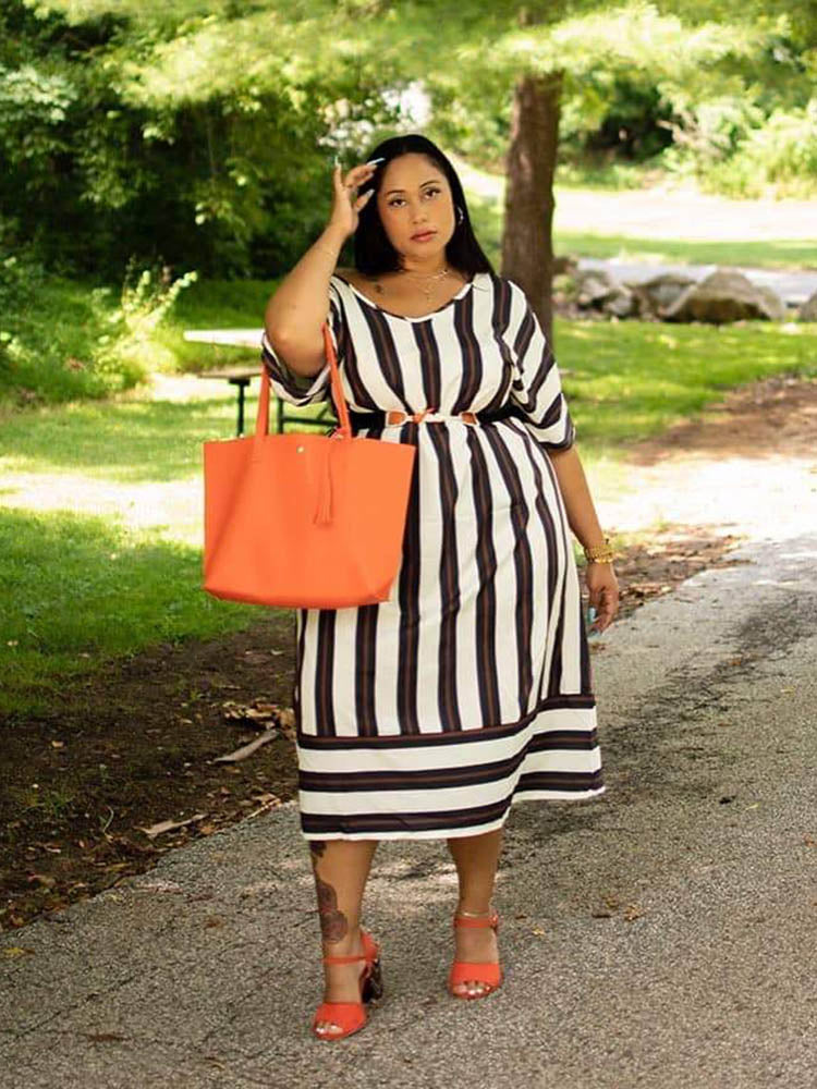 Striped Half Sleeve Dress