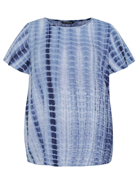 Tie Dye Ruffle Sleeve Crew Neck Blouse