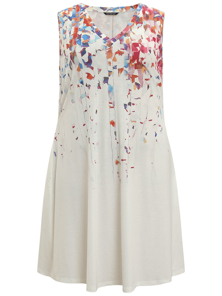 Graphic Print Contrast Pocket V Neck Tank Dress