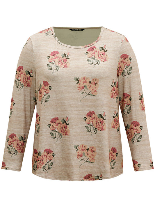 Floral Print Crew Neck Heather T-shirt