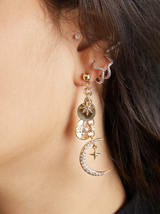 Moon & Star Rhinestone Drop Earrings