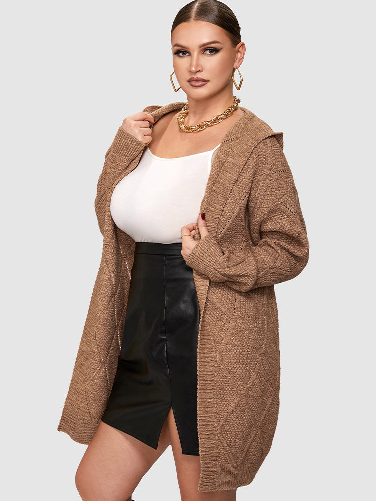 Cable Knit Belted Hooded Cadigan