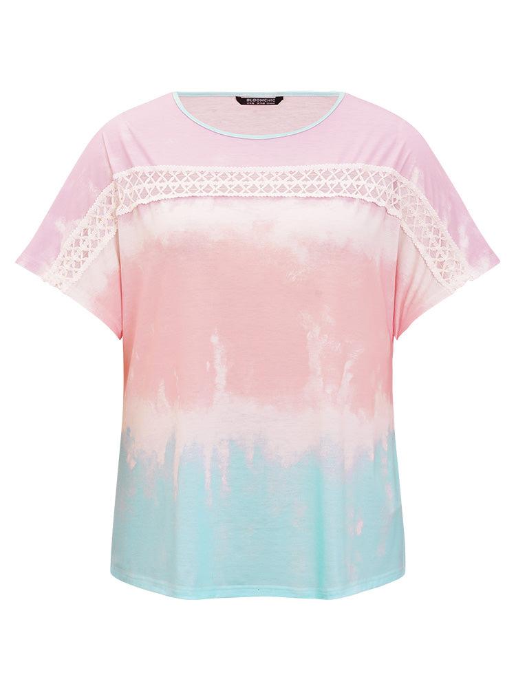 Tie Dye Dolman Sleeve Lace T-shirt