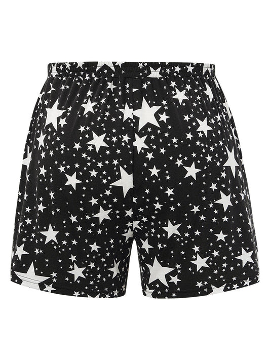 Star Printed Pocket Elastic Waist Sleep Shorts