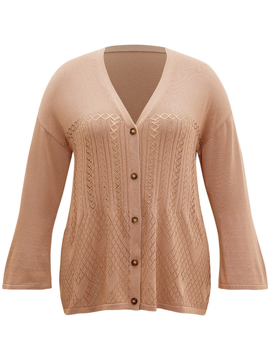 Geometric Hollow Out Button Up Cardigan