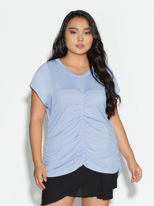 Ruched Irregular Hem T-Shirt