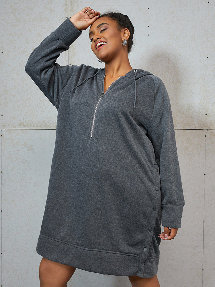Half Zipper Drawstring Sweatshirt Dress