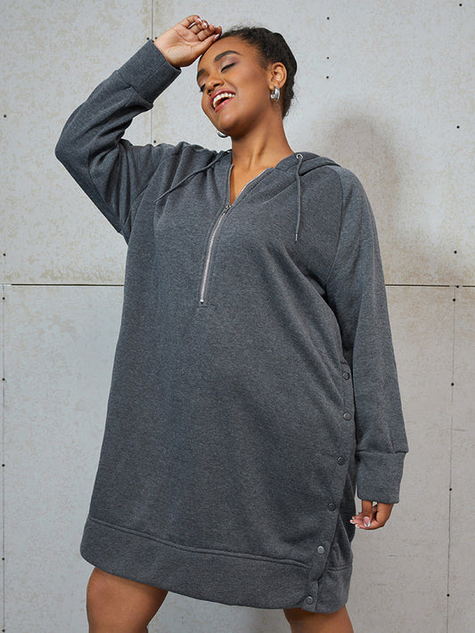 Half Zipper Drawstring Sweatshirt Dress