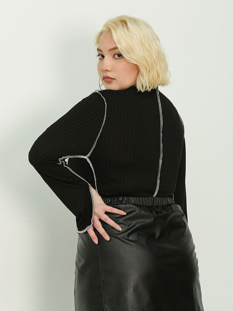 Slit Cuff Stitch Trim Top