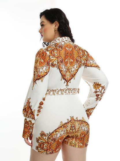 Vintage Paisley Printed Lapel Collar Jumpsuit