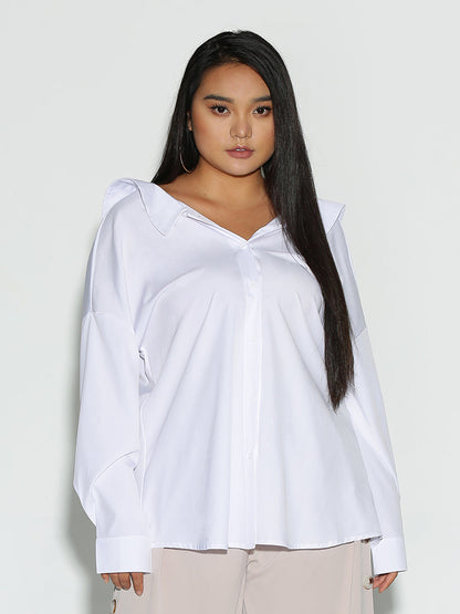 Ruffle Neckline Button Blouse