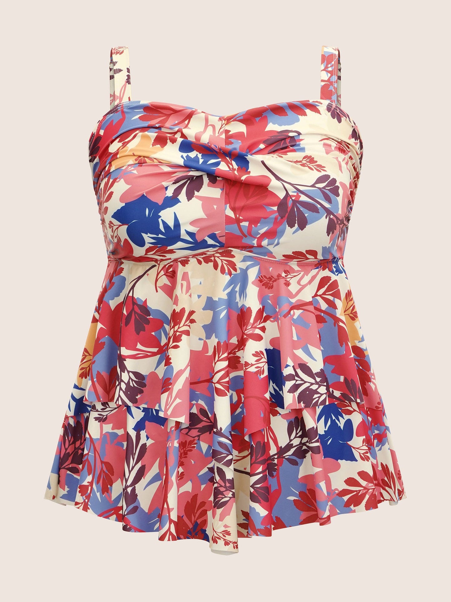 Silhouette Floral Print Crossover Tiered Hem Swim Top