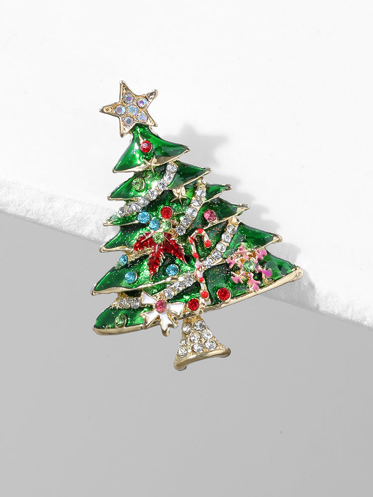 Christmas Tree Rhinestone Brooch