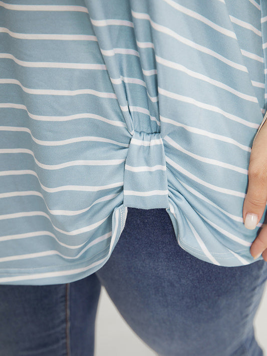 Striped Twist Hem Raglan Sleeve One Shoulder T-shirt