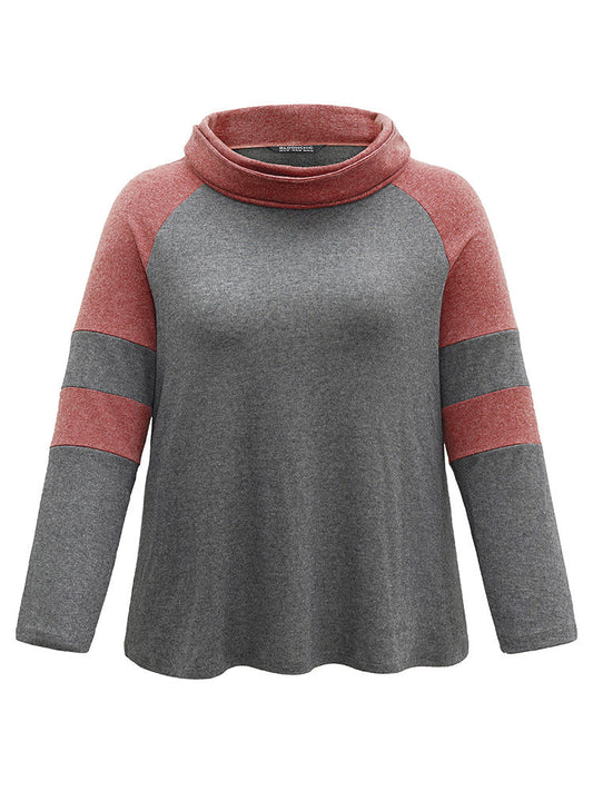 Two Tone Cowl Neck Patchwork T-shirt