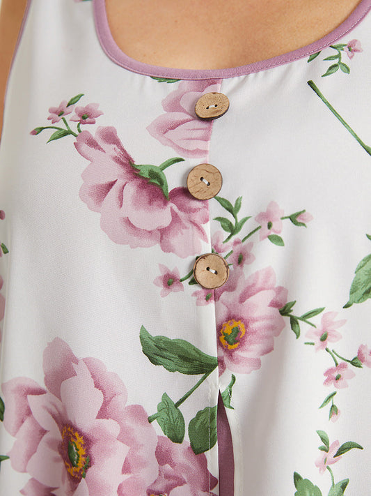 Floral Split Front Button Detail 2-In-1 Tank Top