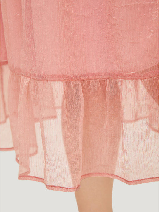 Solid Pocket Ruffle Hem Wrap Shirred Tank Dress