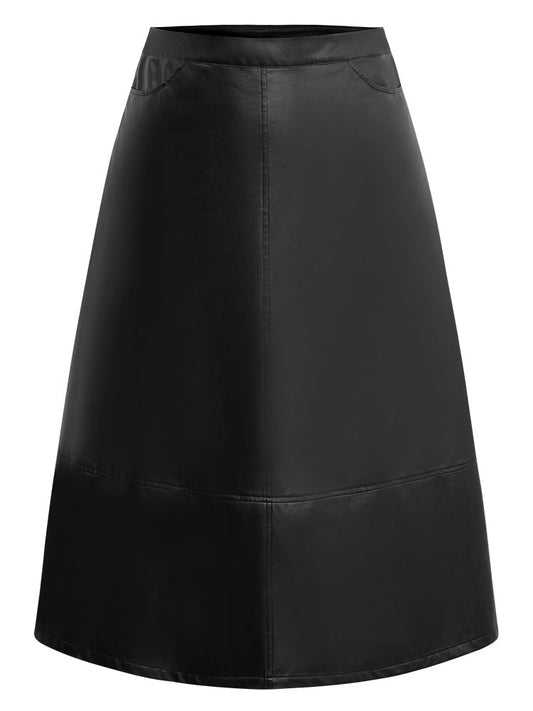 PU Leather Pocket Elastic Waist Cropped Skirt