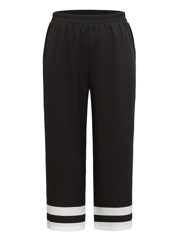 Contrast Trim Slant Pocket Elastic Waist Pants